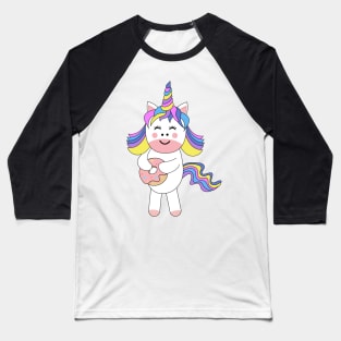 Cute Kawaii Unicorn eating donut Baseball T-Shirt